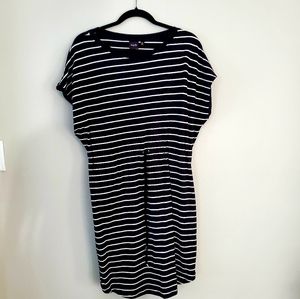 Black and White Striped T-Shirt Dress with Pockets- Large